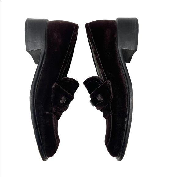 Prada | Y2K 90’s Vintage Brown Velvet Square Toe Chunky Logo Loafers 35.5 - Picture 7 of 12